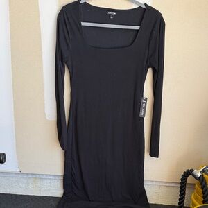 Justify Black Long Sleeve Ribbed Square Neck Maxi Dress